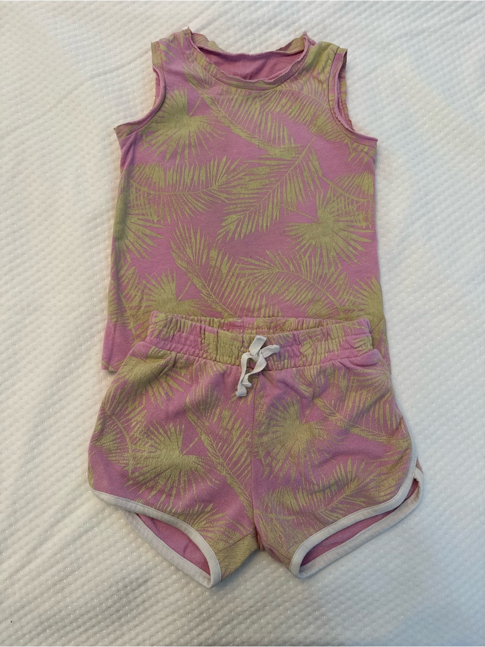 Girls Pink Palm-Print Tank Top & Shorts Set - Unbranded